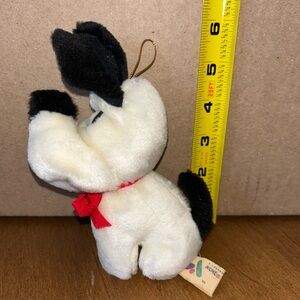 Vintage Acme Dog Plush Stuffed Animal White Black Polyester 6in Ornament